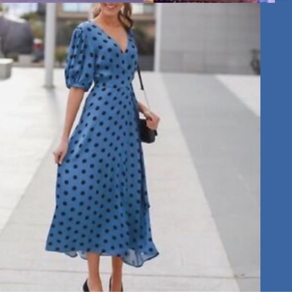 Zara Blue Polka Dot Wrap Maxi Dress | Size Medium - Picture 16 of 16